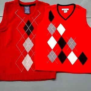 A lot of 2 boys argyle red vests. One, size 4, one size 4 T So cute You wi…